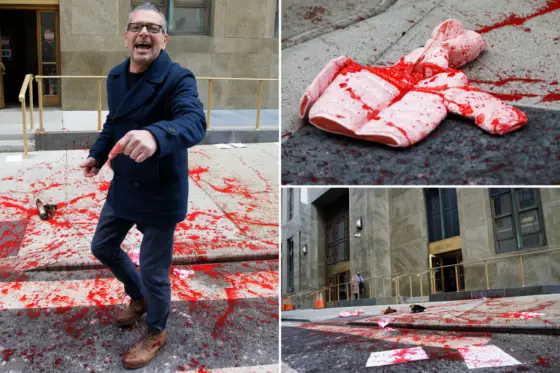 Artist creates fake crime scene outside Alvin Bragg's office to protest reforms